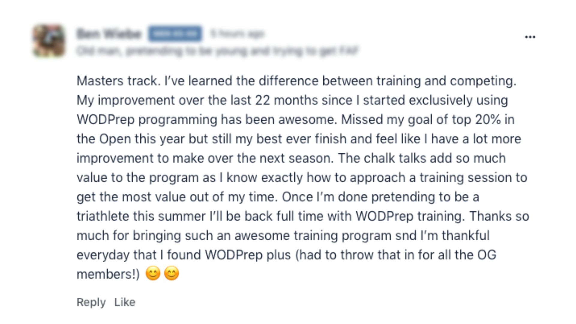 WODprep Online Training CrossFit Programming 5 Testimonial