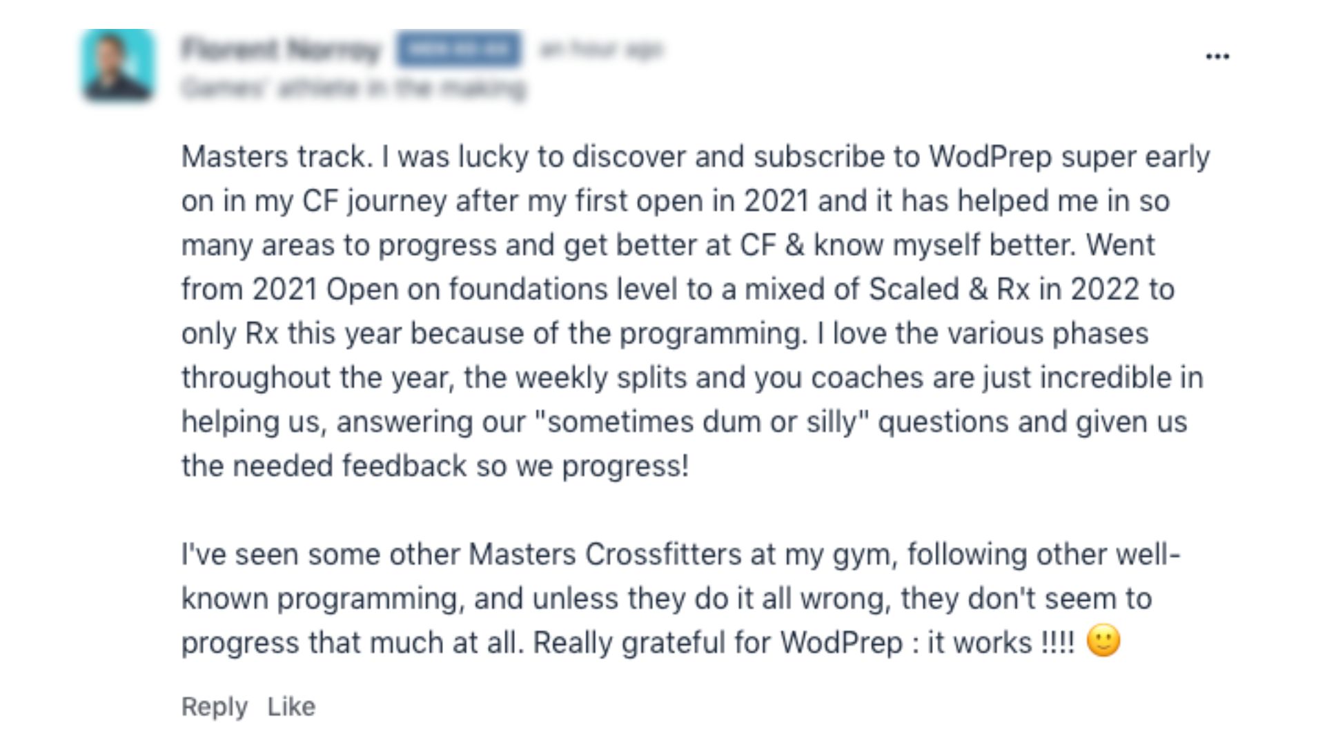 WODprep Online Training CrossFit Programming 6 Testimonial